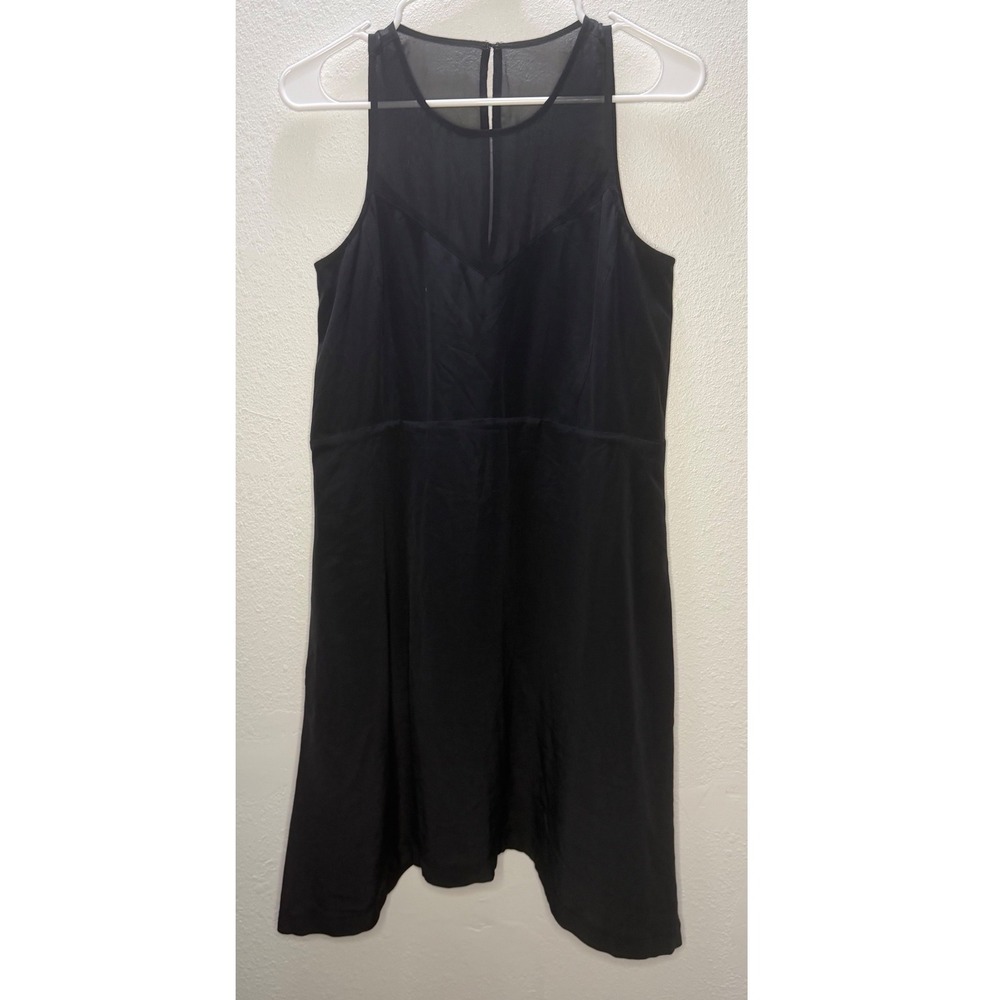 Madewell Black 100% Silk Sheer Mesh Yoke Handkerchief Hem Dress XS B5903